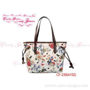 White Cloth floral print tote bag / Ladies Large Handbags M